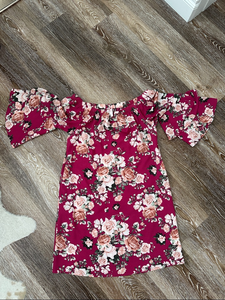 Xhilaration Berry Pink Floral Off-Shoulder Dress